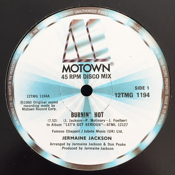 Jermaine Jackson : Burnin' Hot (12")