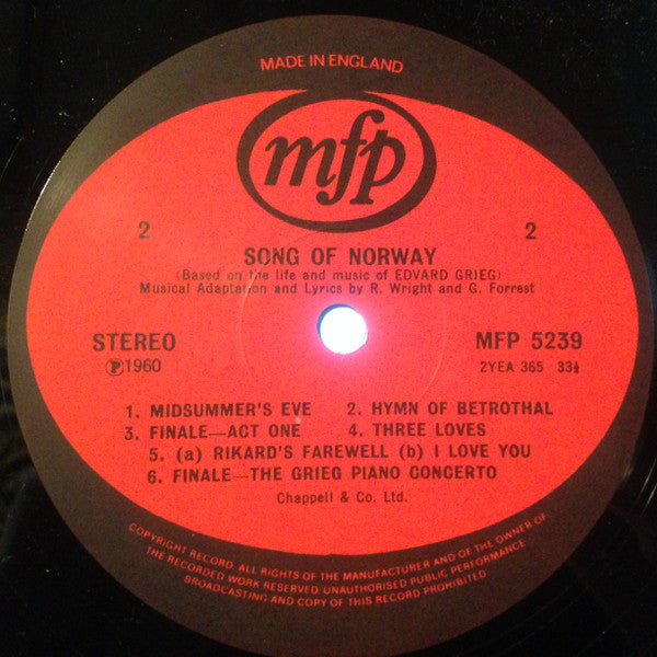 Alberto Semprini  /  Victoria Elliott  /  Norma Hughes  /  Thomas Round  /  John Lawrenson  /  Geoffrey Webb  /  The Williams Singers  /  Michael Collins And His Orchestra : Song Of Norway (LP, Album)