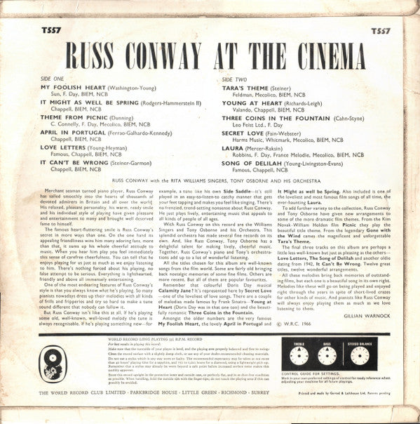 Russ Conway : At The Cinema (LP, Album, Mono, Club)