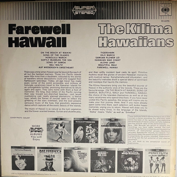 De Kilima Hawaiians : Farewell Hawaii (LP, Album)