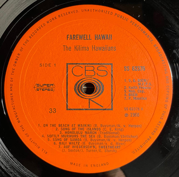 De Kilima Hawaiians : Farewell Hawaii (LP, Album)