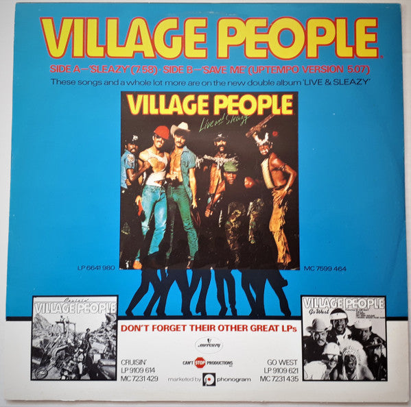 Village People : Sleazy (Disco Mix) / Save Me (Uptempo Version) (12")