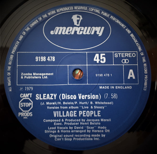 Village People : Sleazy (Disco Mix) / Save Me (Uptempo Version) (12")