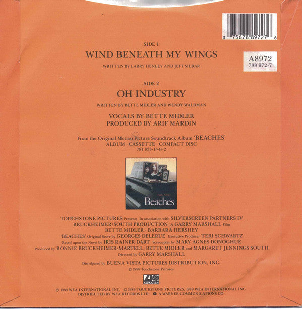 Bette Midler : The Wind Beneath My Wings (7", Single)