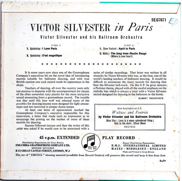 Victor Silvester And His Ballroom Orchestra : Victor Silvester In Paris (7", EP)