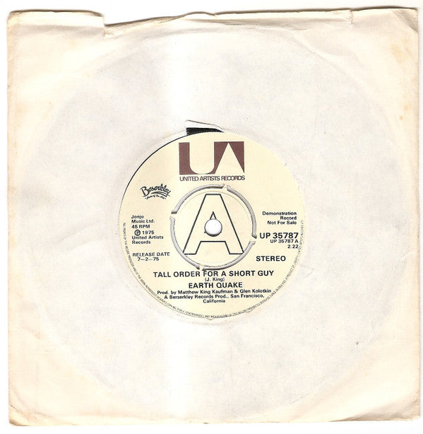 Earth Quake (2) : Tall Order For A Short Guy / Mr Security (7", Single, Promo)