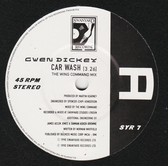 Gwen Dickey : Car Wash / Wishing On A Star (7", Single)