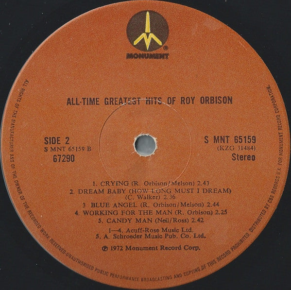 Roy Orbison : The All-Time Greatest Hits Of Roy Orbison (2xLP, Comp, Gat)