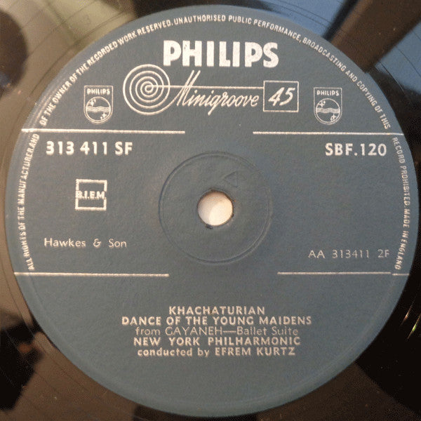 Aram Khatchaturian - New York Philharmonic Conducted By Efrem Kurtz : Sabre Dance / Dance Of The Young Maidens (7", Single)