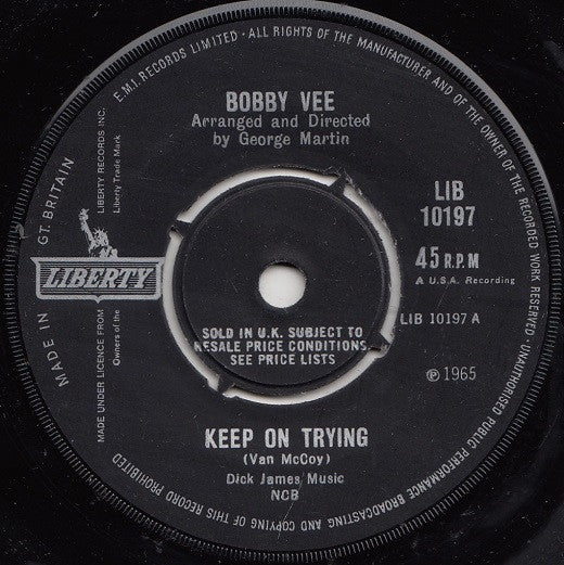 Bobby Vee : Keep On Trying  (7", Single, Mono)