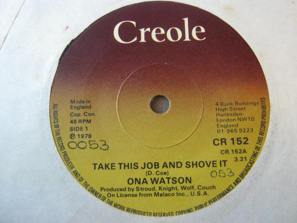 Ona Watson : Take This Job And Shove It (7", Single)