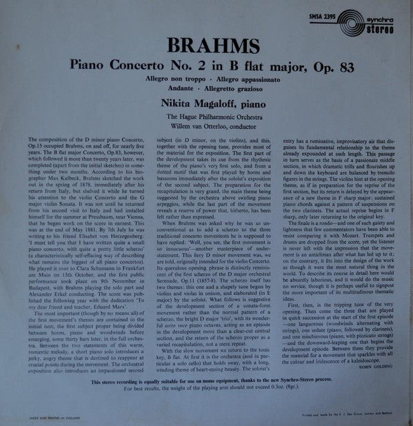 Johannes Brahms - Nikita Magaloff, The Hague Philharmonic, Willem Van Otterloo : Piano Concerto N° 2 (LP)