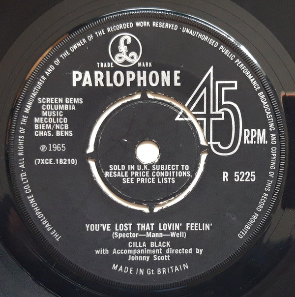 Cilla Black : You've Lost That Lovin' Feelin' (7", 4 P)