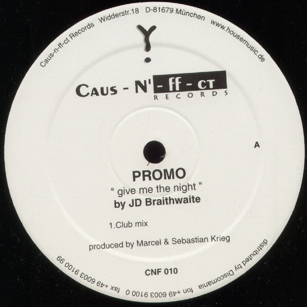 J.D. Braithwaite : Give Me The Night (12", Promo)