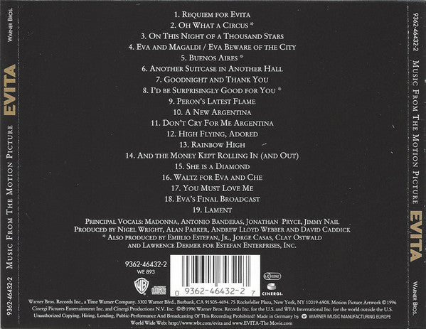 Andrew Lloyd Webber And Tim Rice : Evita (Music From The Motion Picture) (CD, Album)