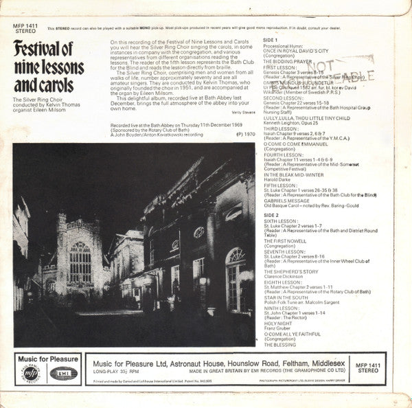 The Silver Ring Choir Of Bath : Festival Of Nine Lessons And Carols (LP, Album)