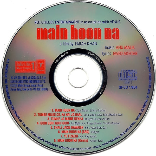 Anu Malik : Main Hoon Na (CD, Album, RP, Exp)