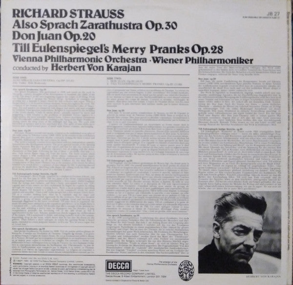 Richard Strauss, Wiener Philharmoniker, Herbert von Karajan : Also Sprach Zarathustra - Don Juan - Till Eulenspiegel (LP, Comp, RE)