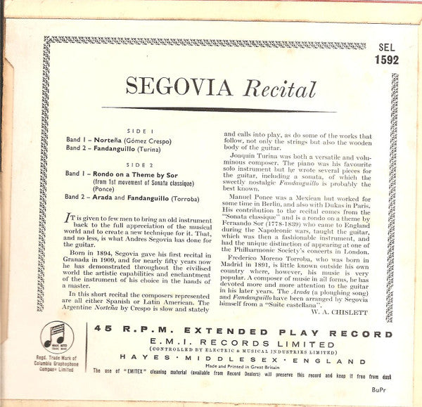 Andrés Segovia : Segovia (7", EP, RE)