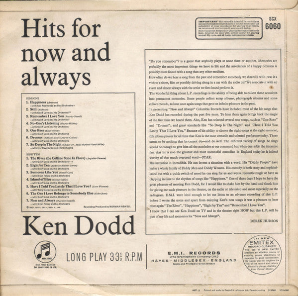 Ken Dodd : Hits For Now And Always (LP, Comp)