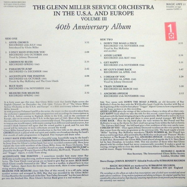 The Glenn Miller Service Orchestra : The Glenn Miller Service Orchestra In The Usa And Europe, Vol. III - 40th Anniversary Album (LP, Album)