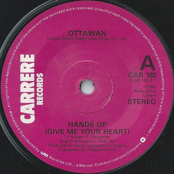 Ottawan : Hands Up (Give Me Your Heart) (7", Single, Sol)