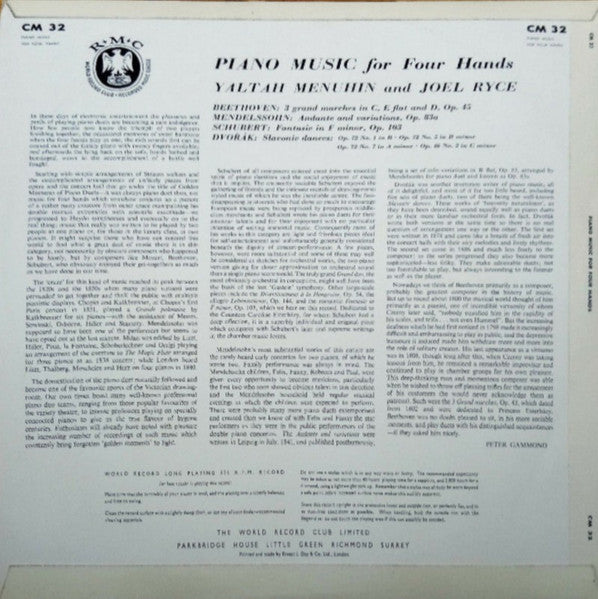 Yaltah Menuhin And Joel Ryce : Piano Music For Four Hands (LP, Album, Mono, Club)