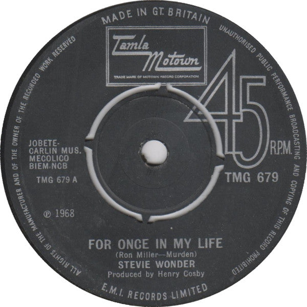 Stevie Wonder : For Once In My Life (7", Single, Pus)