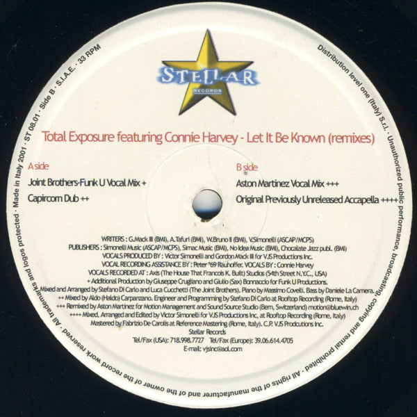 Total Exposure Feat. Connie Harvey : Let It Be Known (Remixes) (12")
