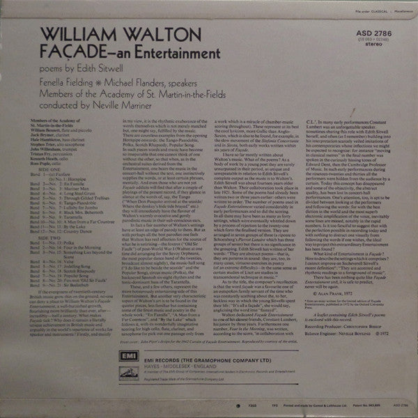Sir William Walton - Fenella Fielding, Michael Flanders, The Academy Of St. Martin-in-the-Fields, Sir Neville Marriner, Edith Sitwell : Façade - An Entertainment (LP)