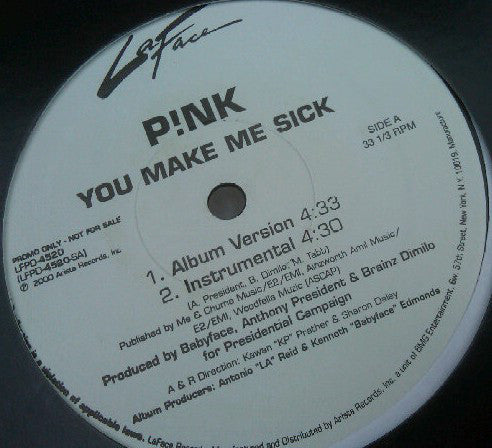 P!NK : You Make Me Sick (12", Promo)