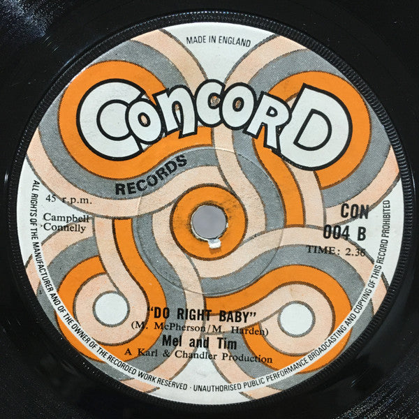 Mel & Tim : Backfield In Motion / Do Right Baby (7", sol)