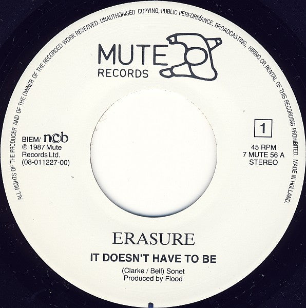 Erasure : It Doesn't Have To Be (7", Single)
