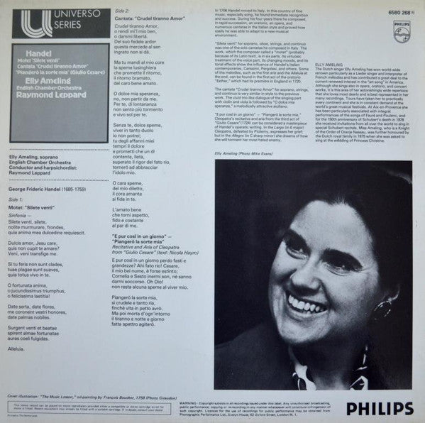 Elly Ameling : Handel - Motet: "Silete venti" Cantata: "Crudel tiranno Amor" "Piangero la sorte mia" (Guilio Cesare) (LP, Album)