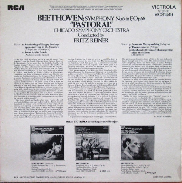 Ludwig van Beethoven, Chicago Symphony Orchestra, Fritz Reiner : Symphony No.6 "Pastoral" (LP, Album, RE)