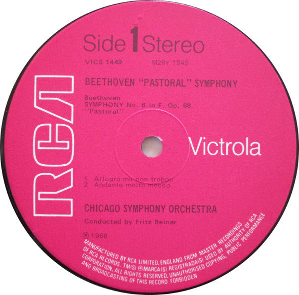 Ludwig van Beethoven, Chicago Symphony Orchestra, Fritz Reiner : Symphony No.6 "Pastoral" (LP, Album, RE)