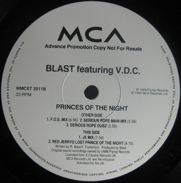 Blast Featuring V.D.C. : Princes Of The Night (12", Promo)
