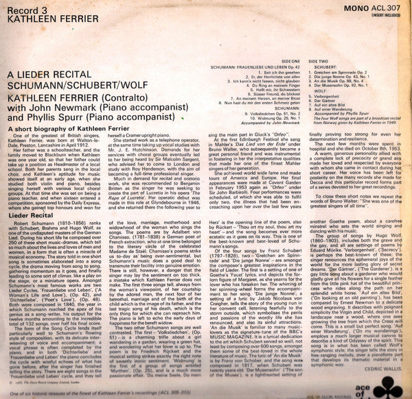 Kathleen Ferrier : A Lieder Recital (Record 3) (LP, Comp, Mono, Dis)