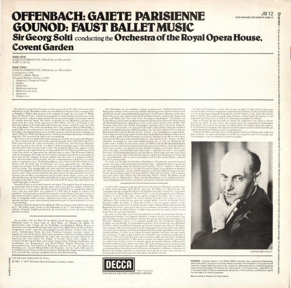 Jacques Offenbach / Charles Gounod - Orchestra Of The Royal Opera House, Covent Garden, Georg Solti : Gaiete Parisienne / Faust Ballet Music  (LP, RE, Hol)