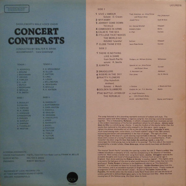Saddleworth Male Voice Choir : Concert Contrasts (LP)