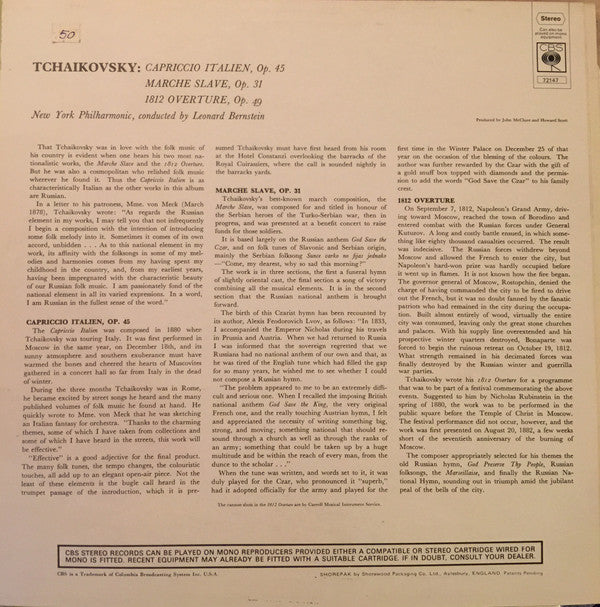 Leonard Bernstein Conducts Pyotr Ilyich Tchaikovsky, New York Philharmonic : 1812 Overture / Marche Slave / Capriccio Italien (LP, Album, Club)