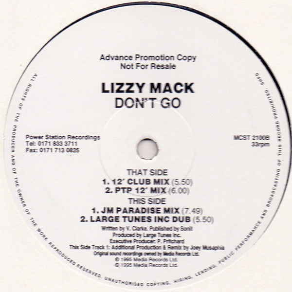 Lizzy Mack : Don't Go (12", Promo)