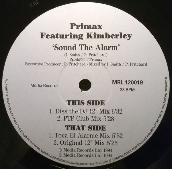 Primax Featuring Kimberly (3) : Sound The Alarm (12")