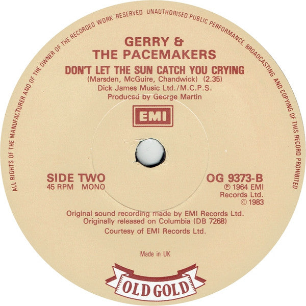 Gerry & The Pacemakers : Ferry 'Cross The Mersey / Don't Let The Sun Catch You Crying (7", Single, Mono, RE)