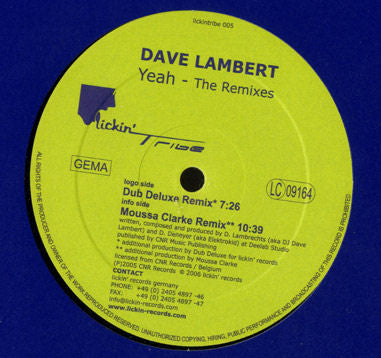 Dave Lambert (2) : Yeah (The Remixes) (12")