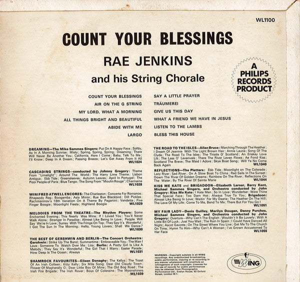 Rae Jenkins And His String Chorale : Count Your Blessings (LP, Mono, RE)