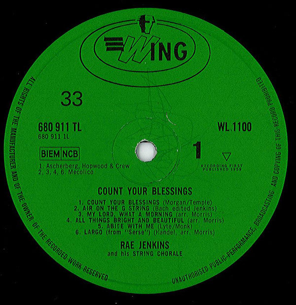 Rae Jenkins And His String Chorale : Count Your Blessings (LP, Mono, RE)