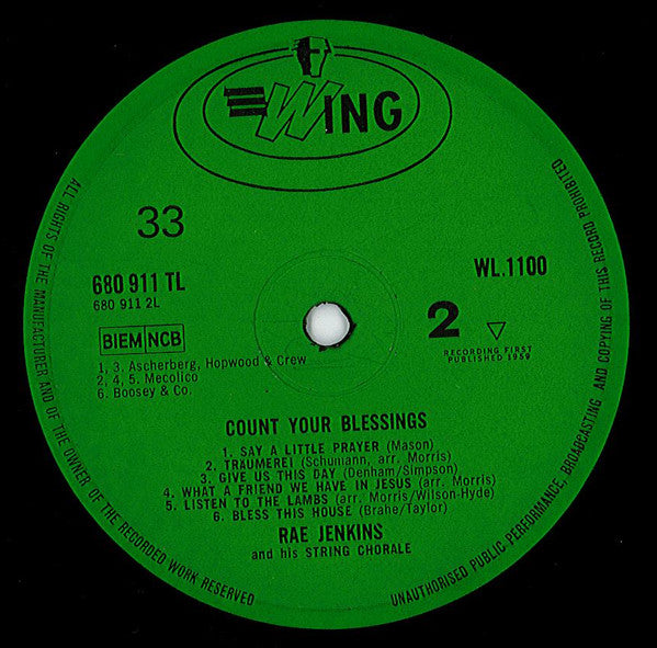Rae Jenkins And His String Chorale : Count Your Blessings (LP, Mono, RE)