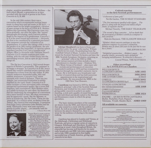 John Hebden, Cantilena, Adrian Shepherd : Six Concertos For Strings (LP)