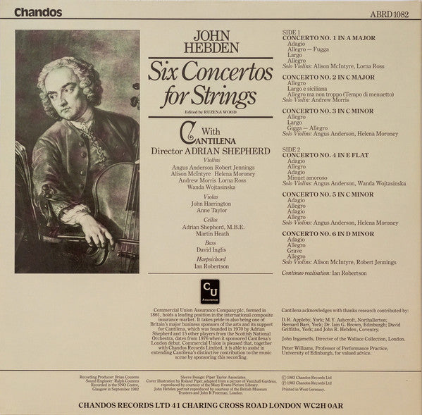 John Hebden, Cantilena, Adrian Shepherd : Six Concertos For Strings (LP)